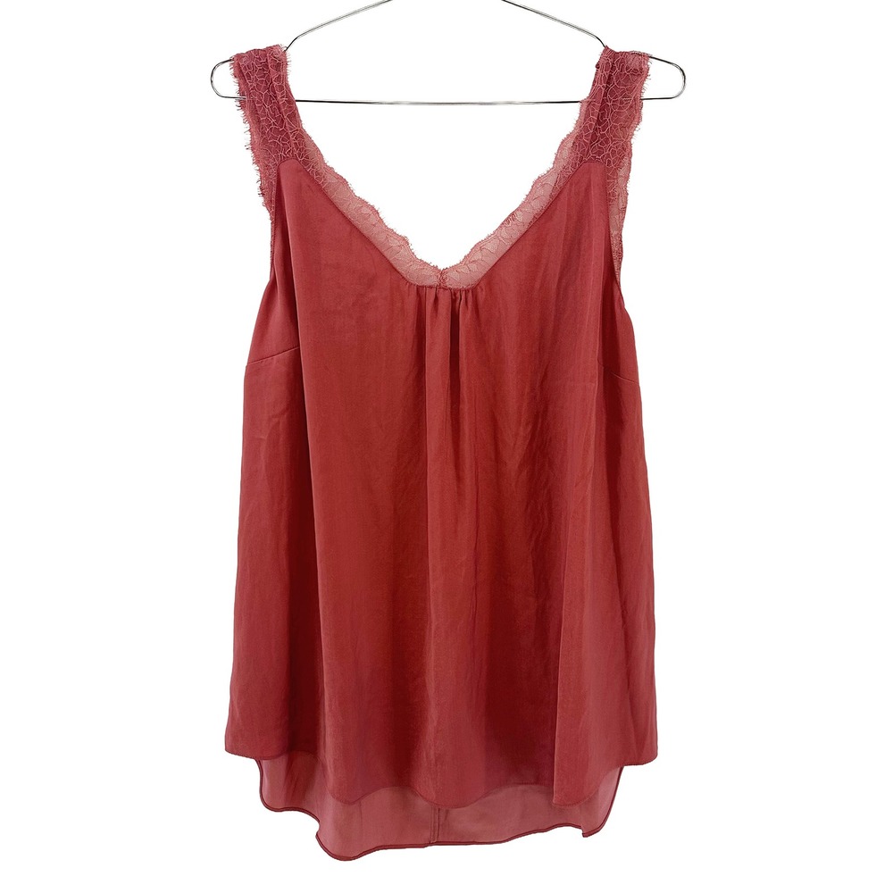 SOFT SURROUNDINGS Satin & Lace Tank Top • Large • pink • sleepwear lingerie